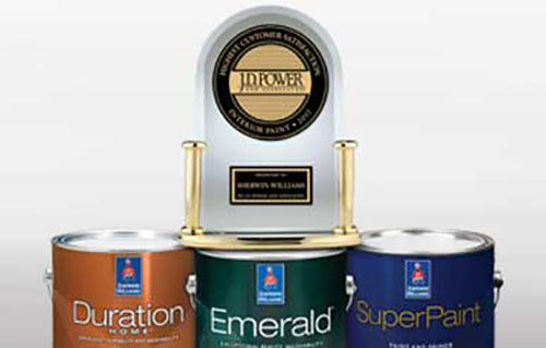photo of Sherwin Williams Paint cans with JD Powers Award