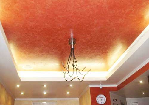 photo of tray ceiling with terra cotta venetian plaster